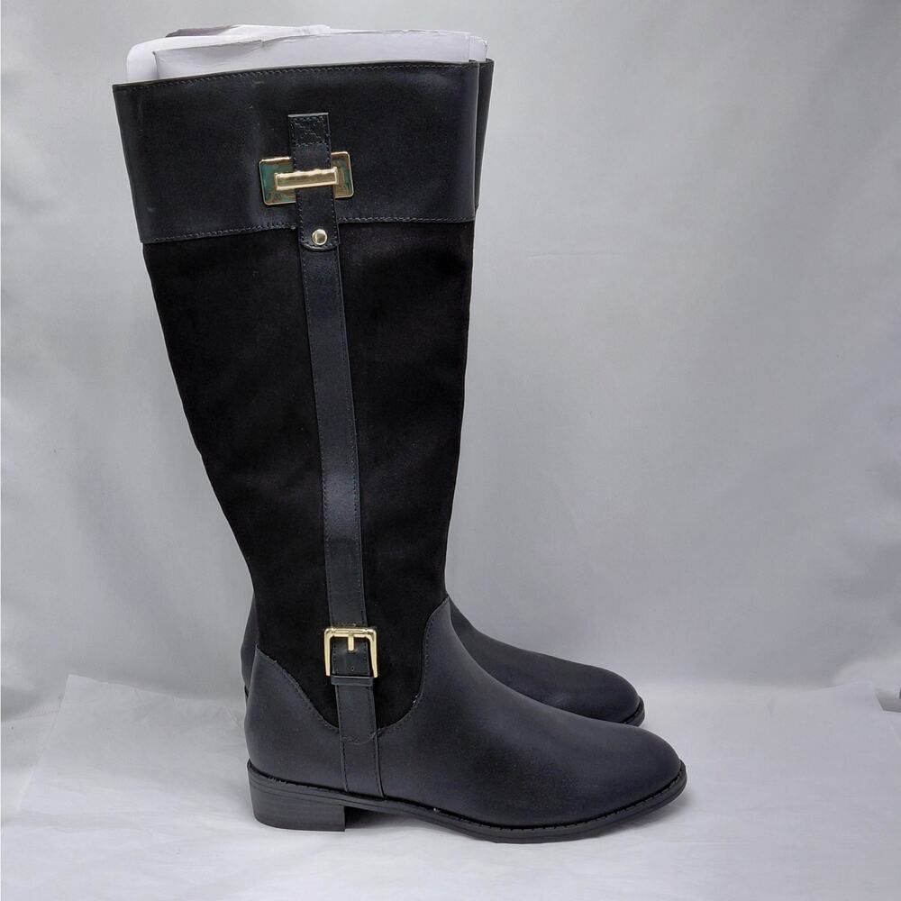 Karen Scott Womens Knee High Riding Boots 6M Black Western Buckle Equestrian